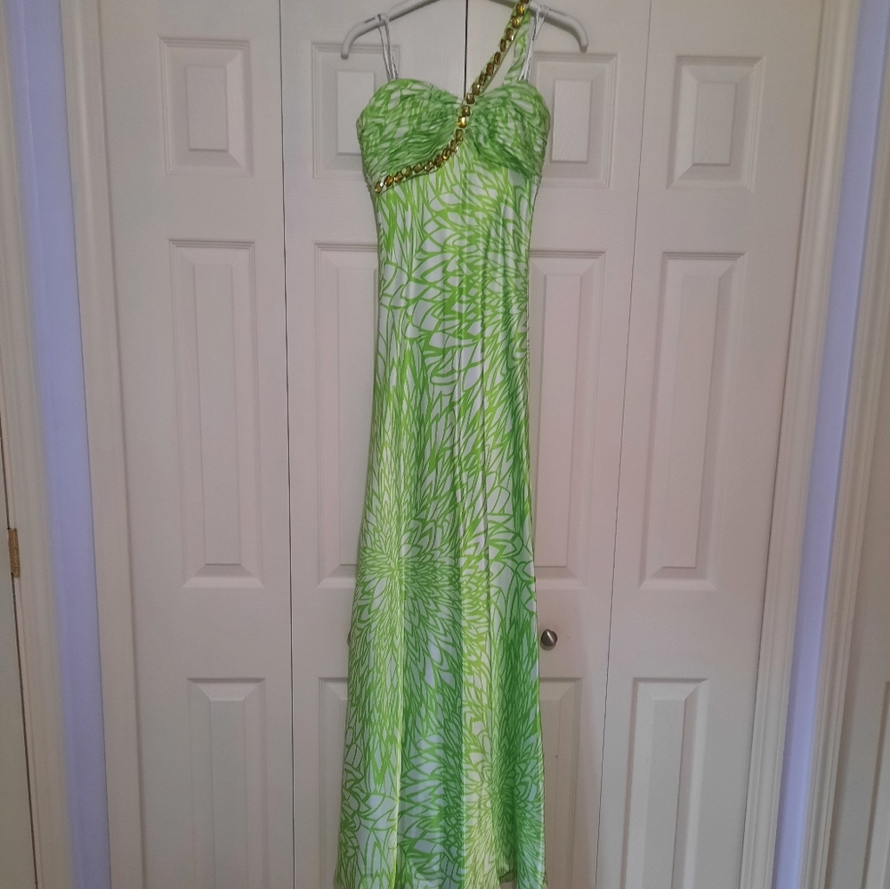 Prom lime green white gold dress